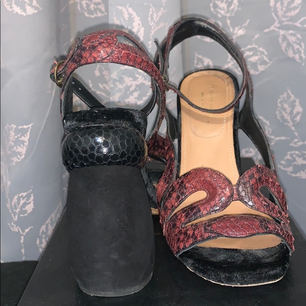 Dries Van Noten Snakeskin Squared Toed Block Heel